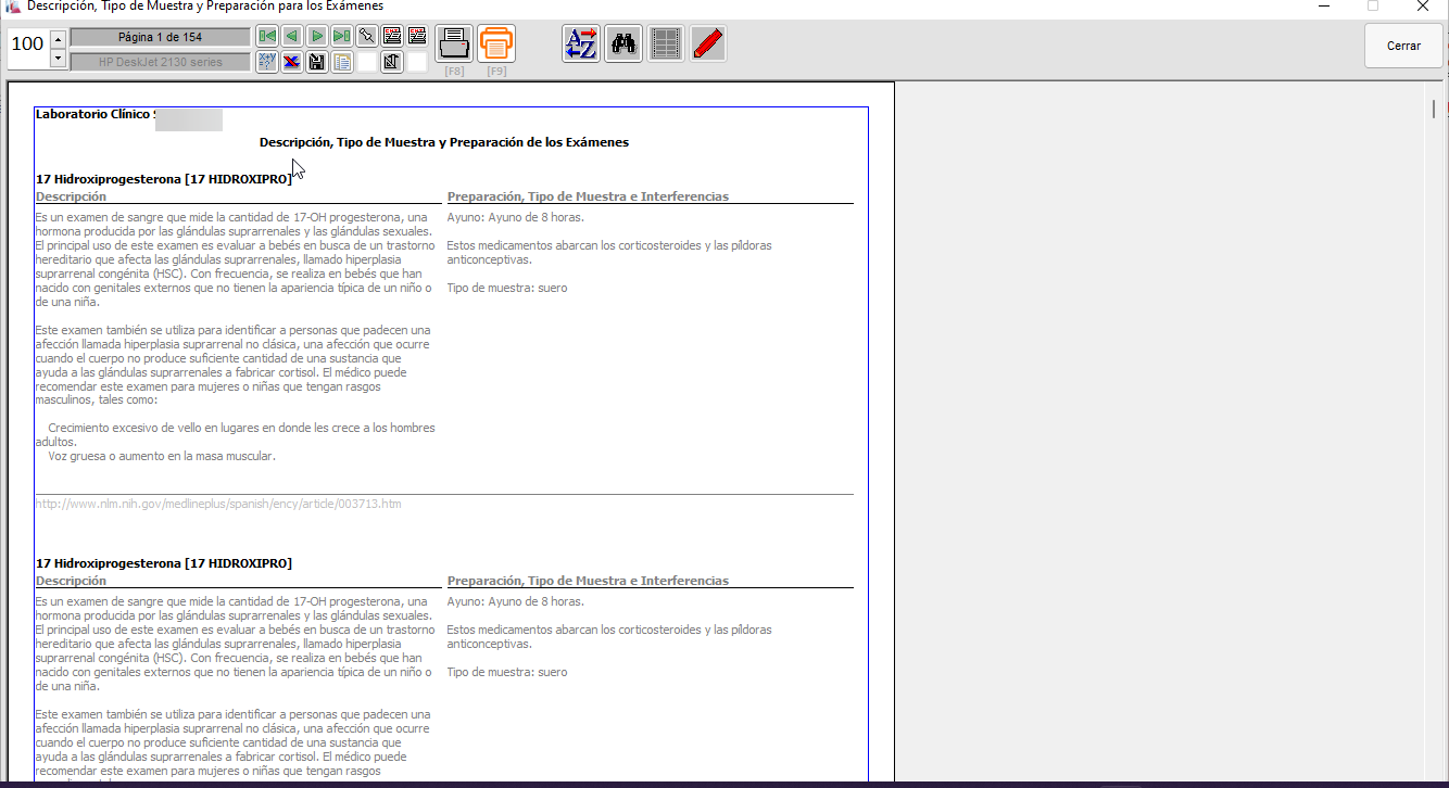 <p>Descripción, tipo de muestra y preparación para los exámenes</p>