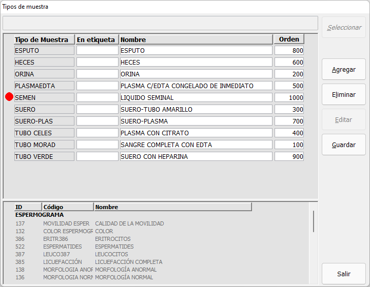 <p>	</p>
<p>Configuración de tipos de muestra de laboratorio</p>