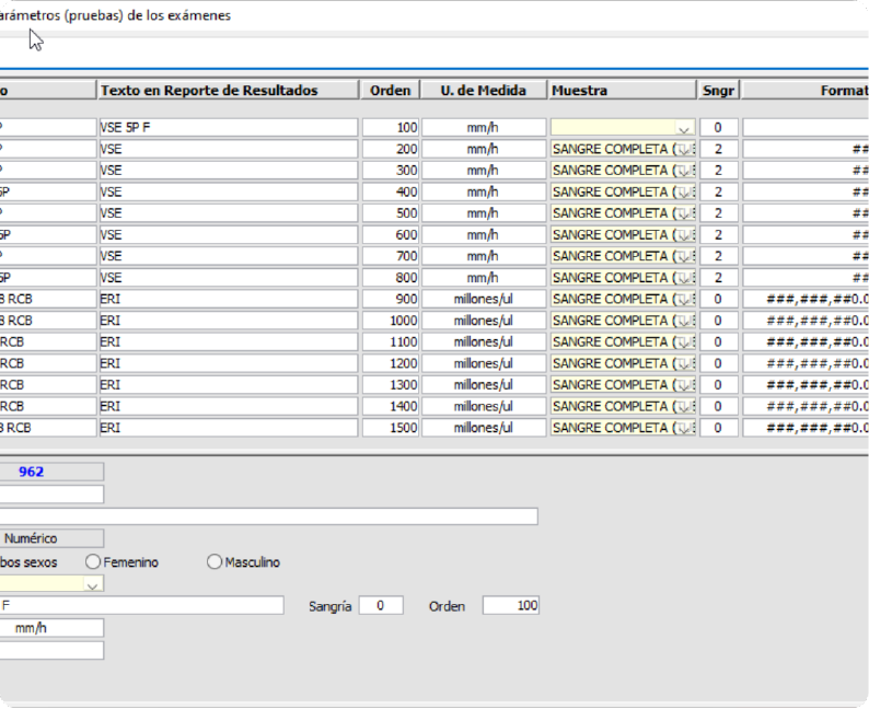 Ajustes, revisión de parámetros