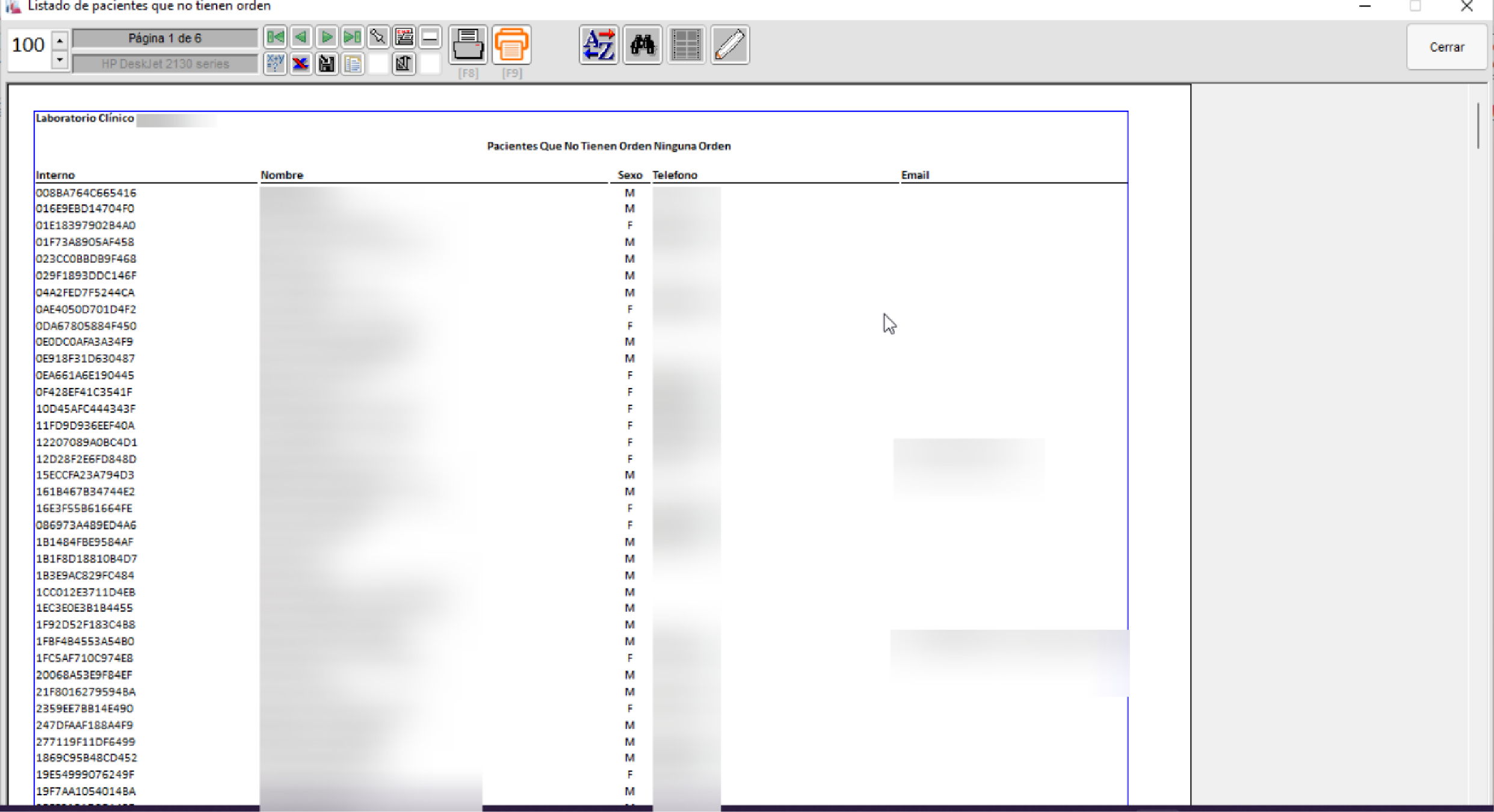 Listado de pacientes que no tienen orden